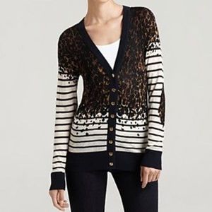 EUC Tory Burch Striped Animal Print Cardigan sz S